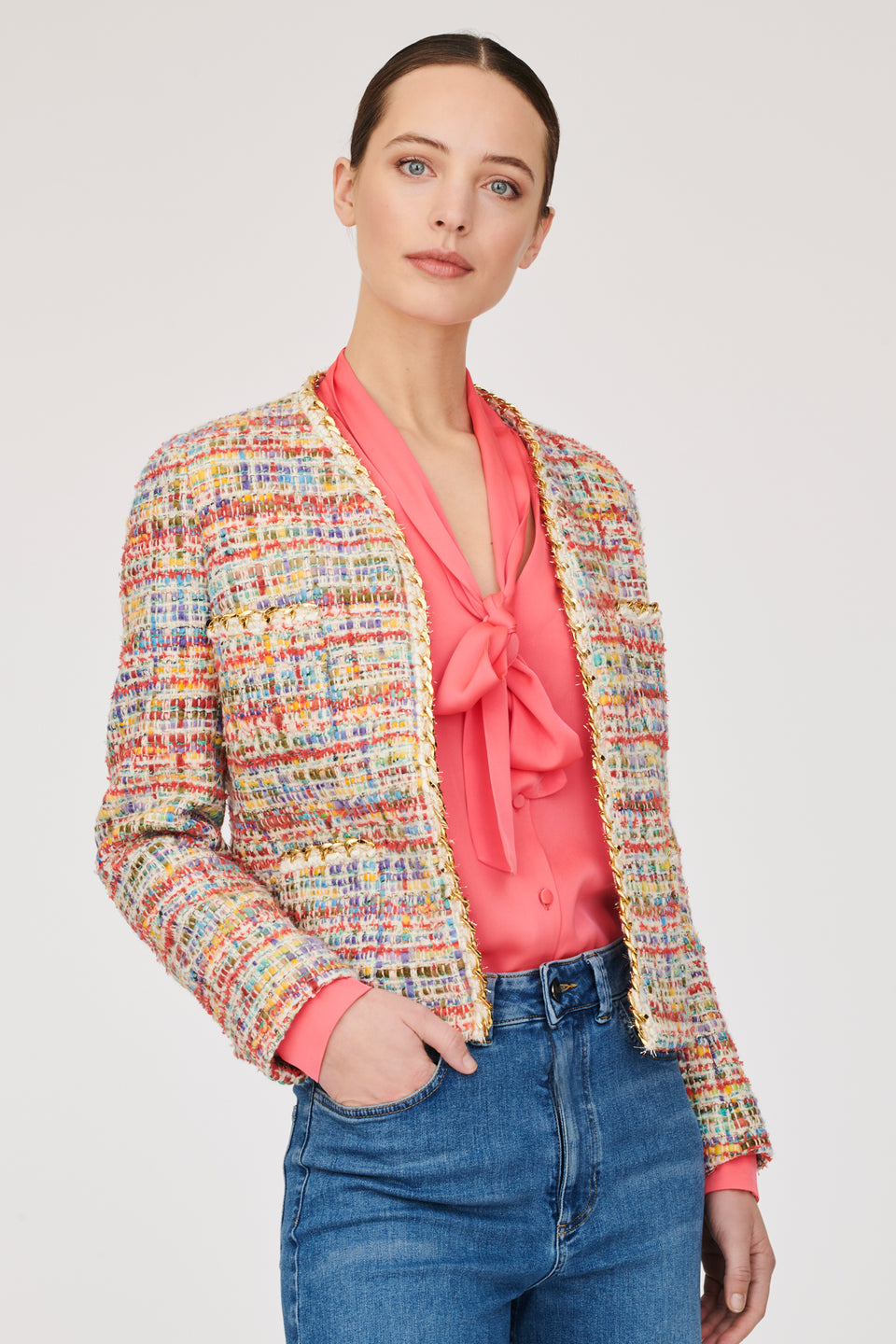 Veste en tweed fantaisie à galon chaîne