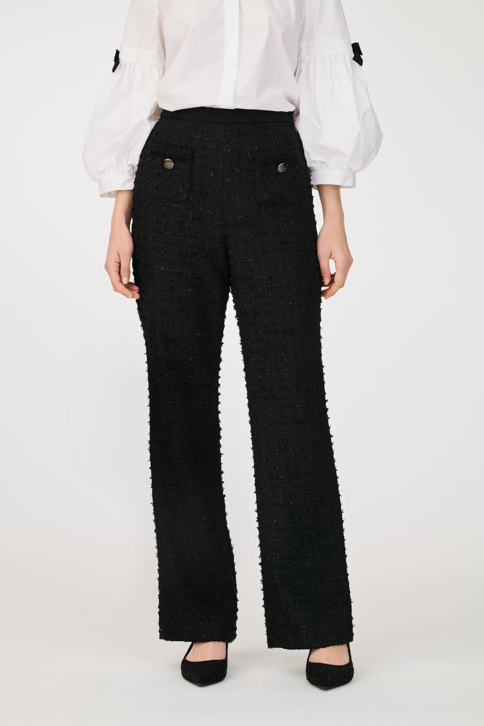 Pantalon large en tweed galoné