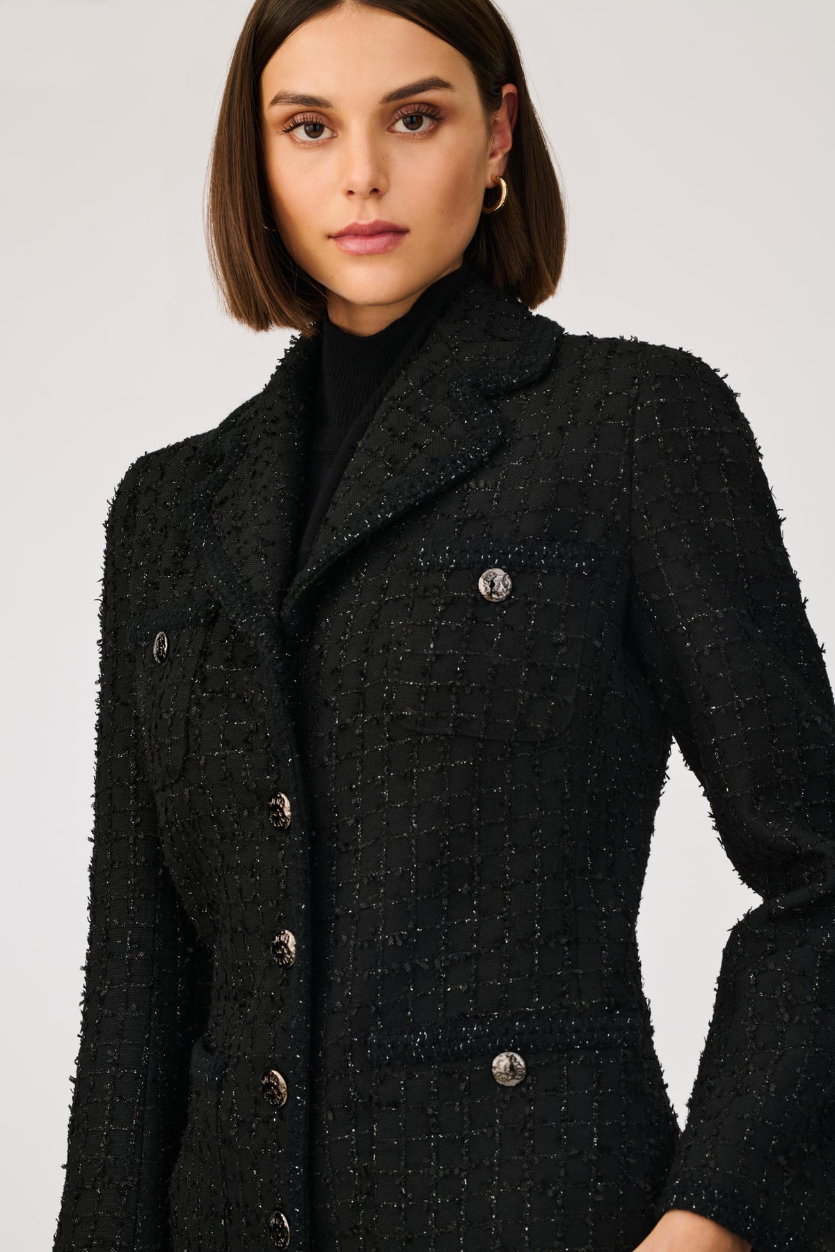 Manteau long en tweed galoné