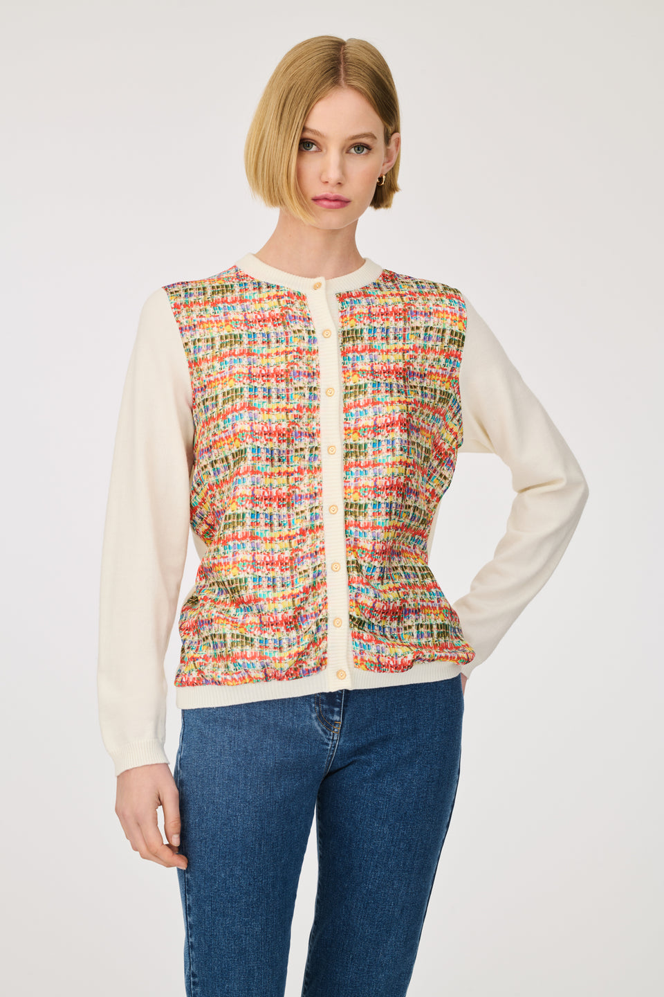 Cardigan bi-matière en soie