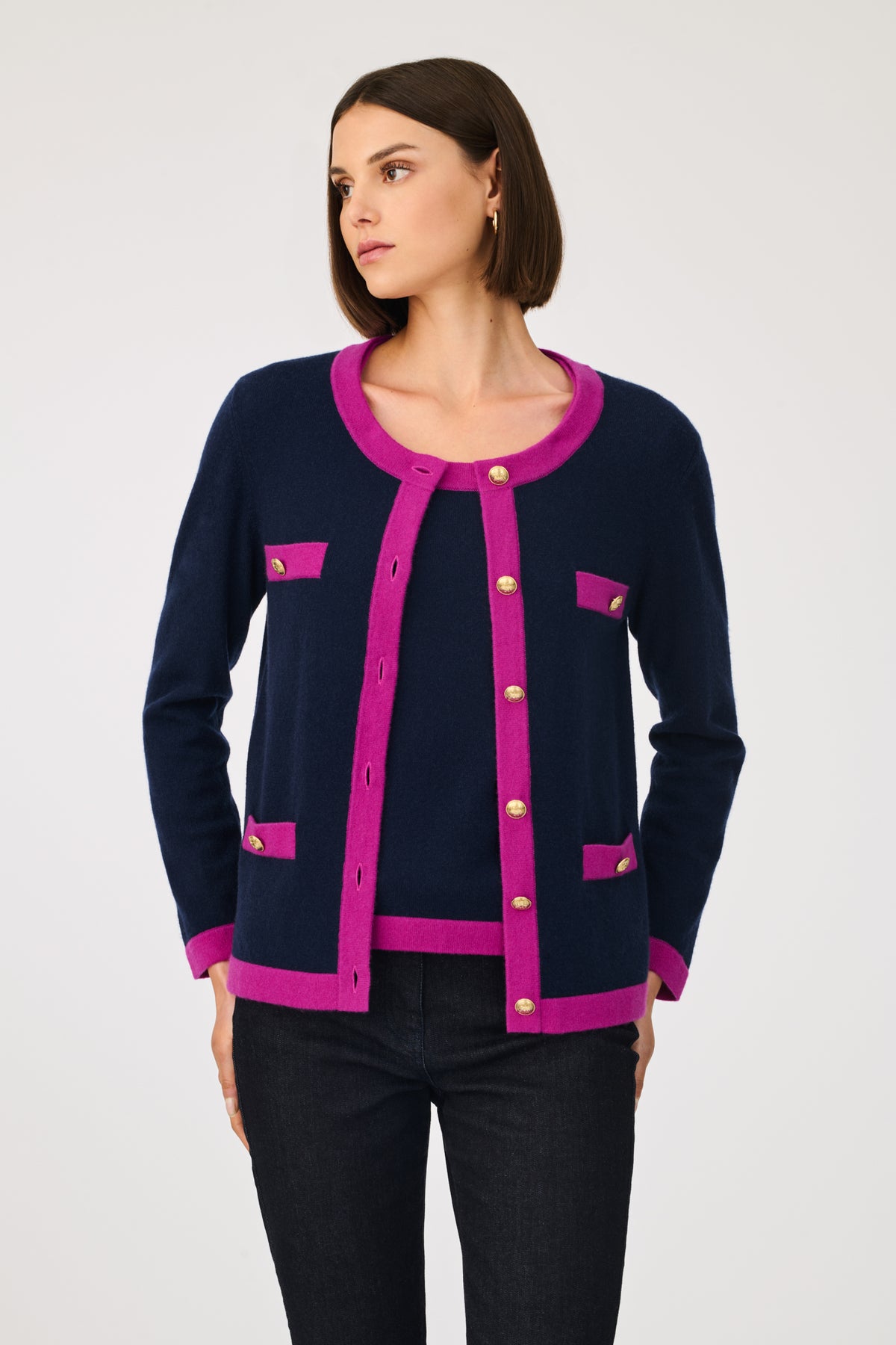 Cardigan bicolore en cachemire