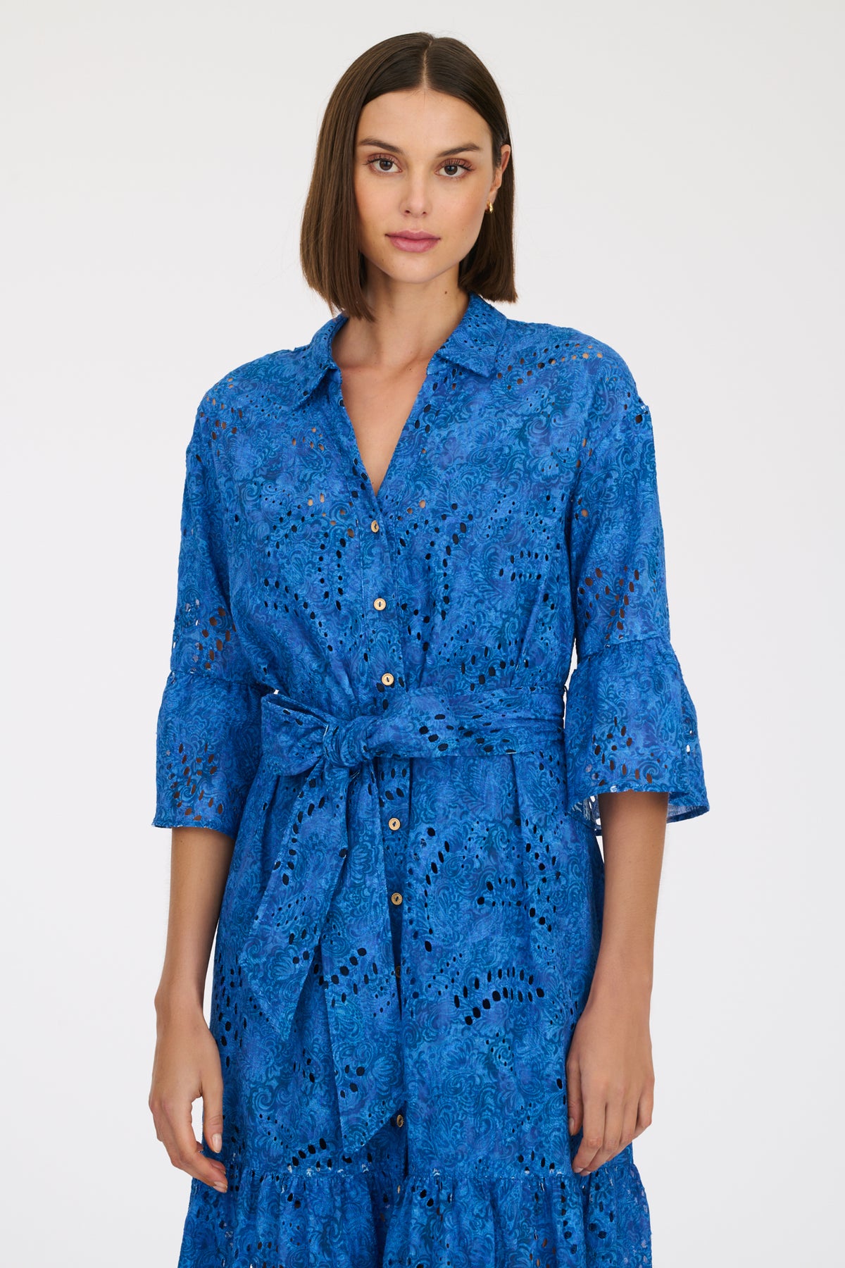 Robe chemise en broderie anglaise imprimée