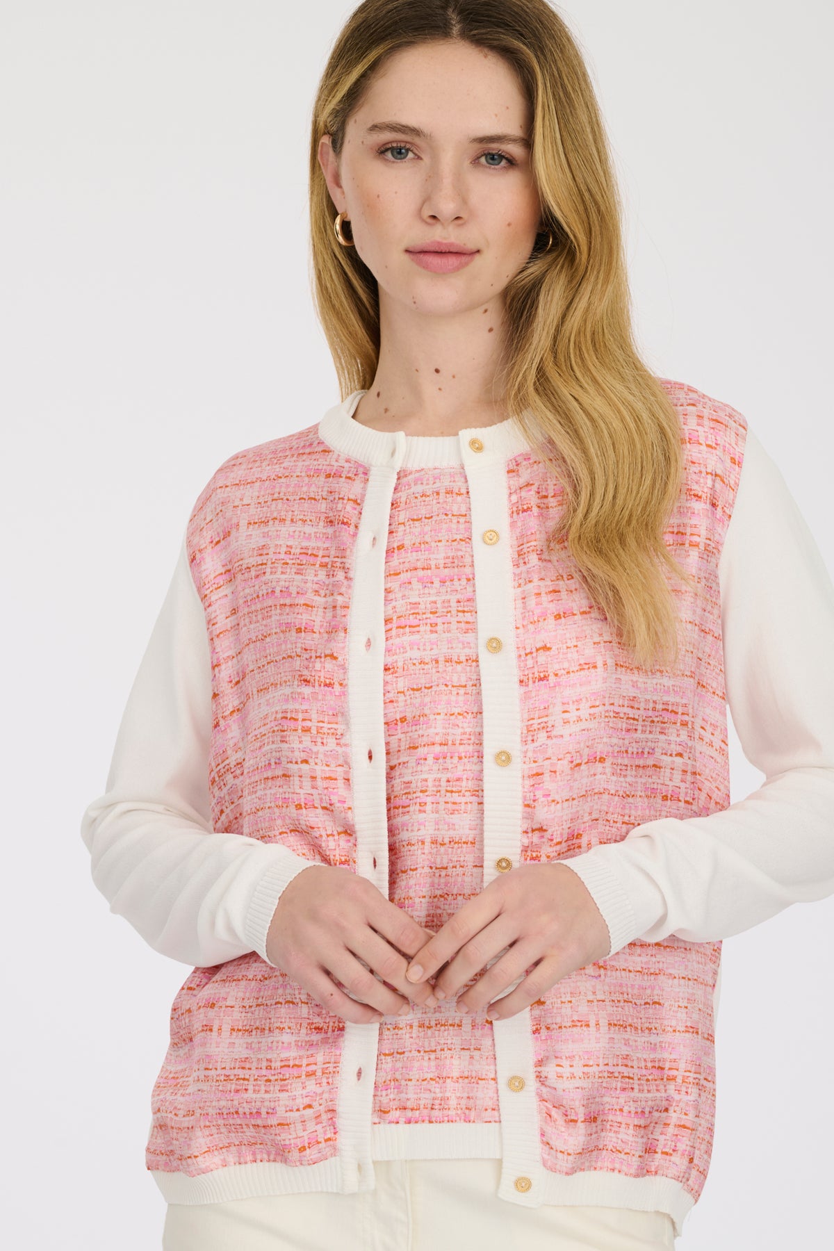 Cardigan fantaisie bi-matière en soie