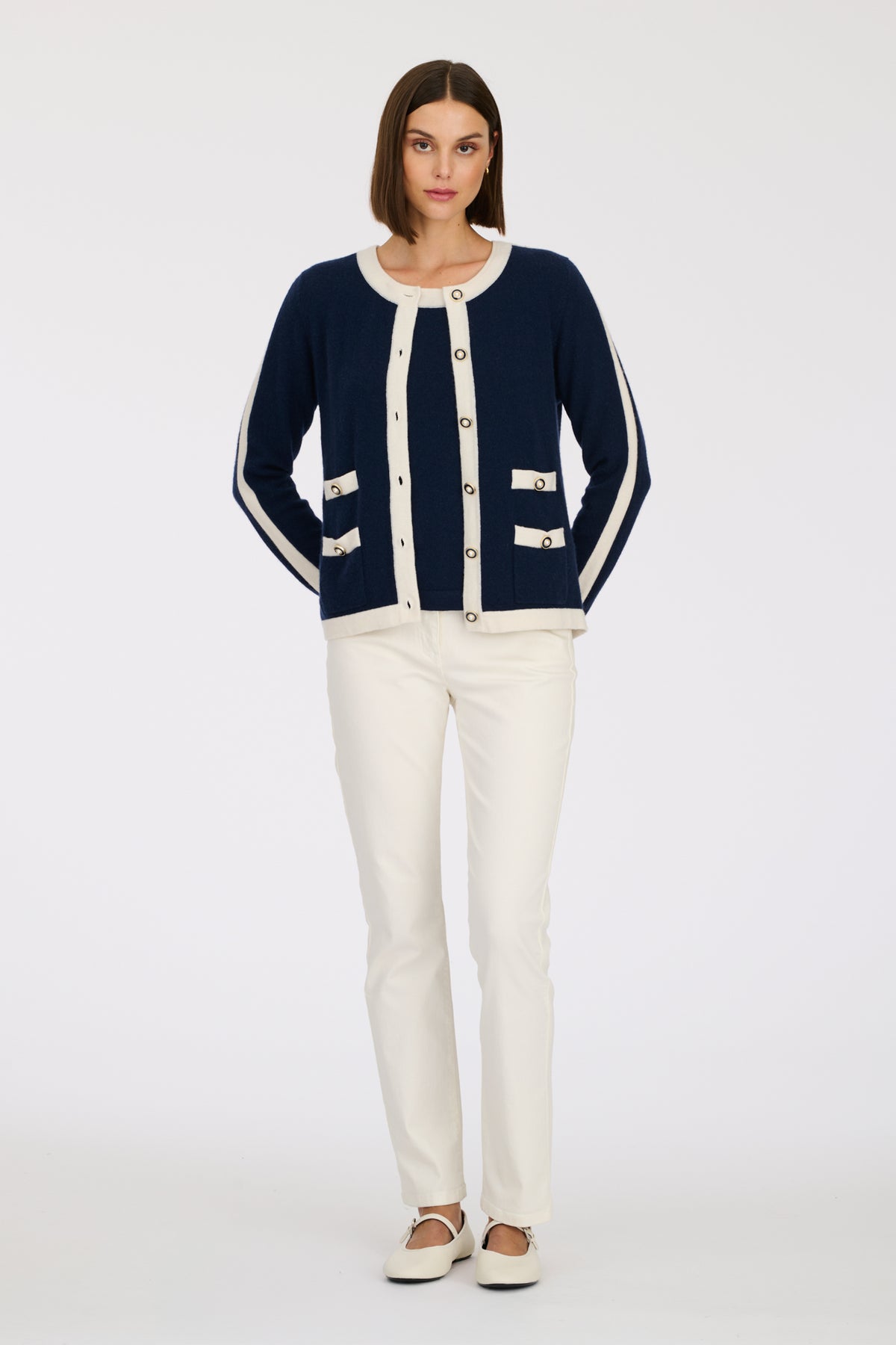 Cardigan bi-colore en cachemire