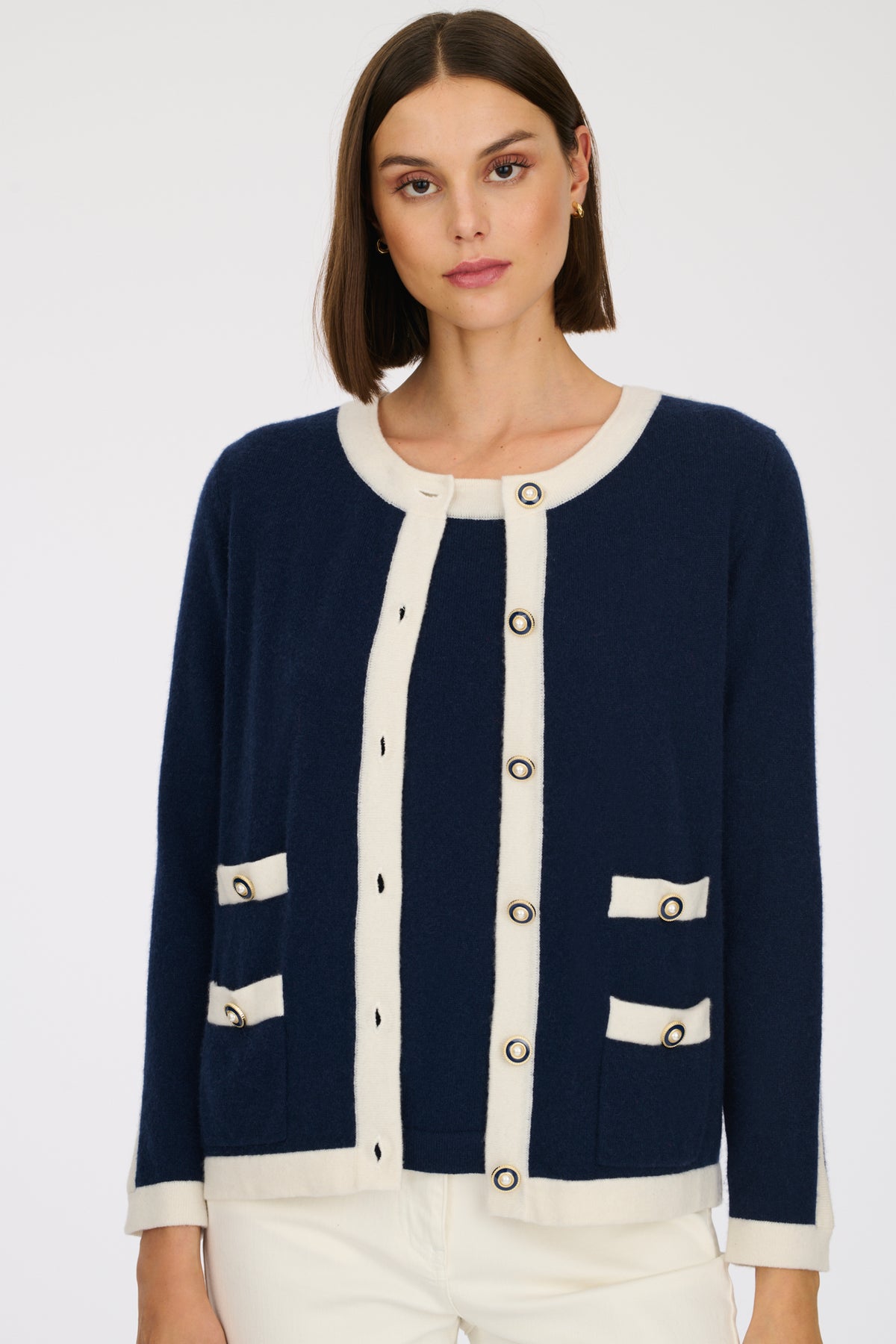 Cardigan bi-colore en cachemire