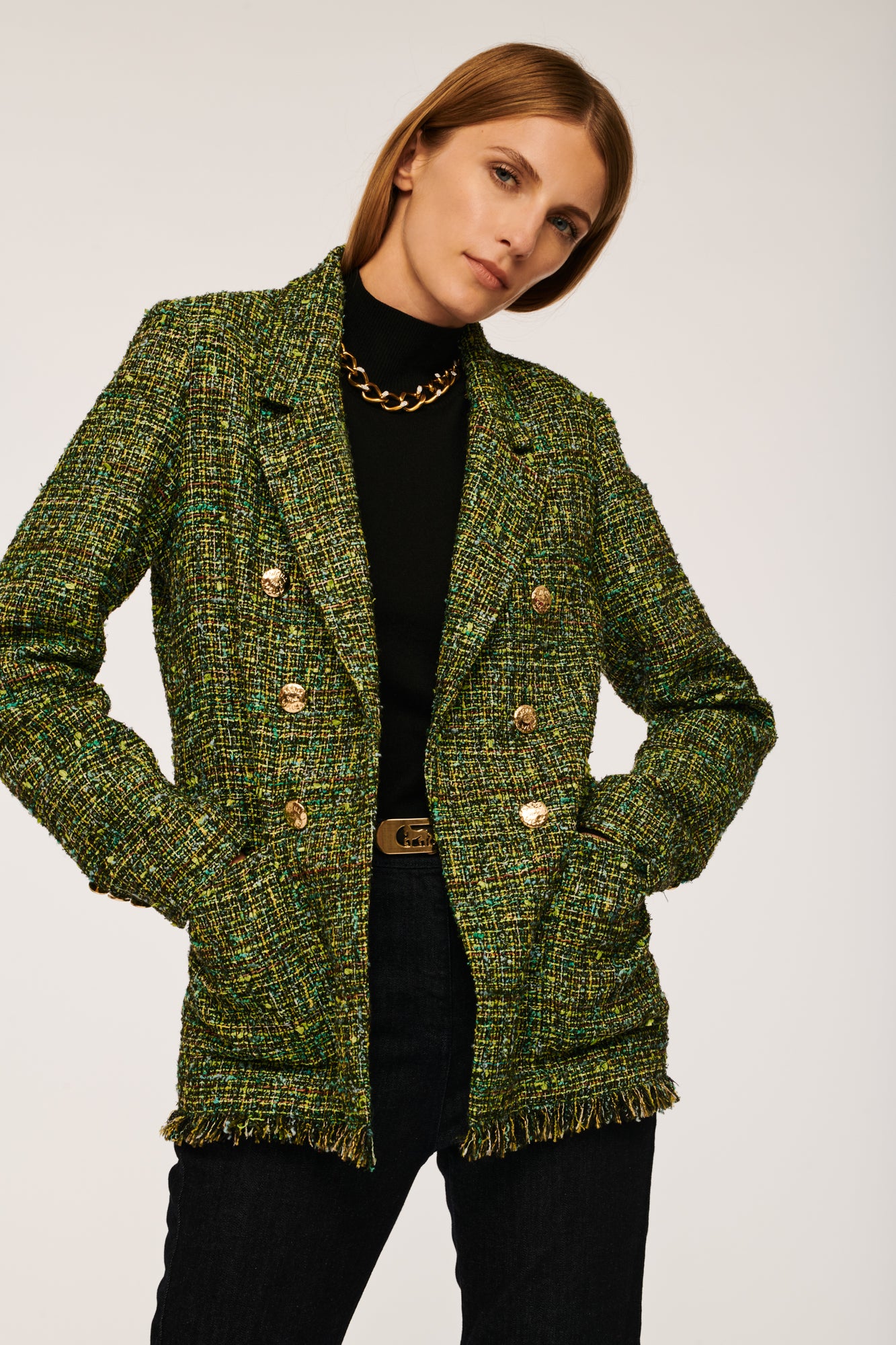 Tweed shop fringe blazer