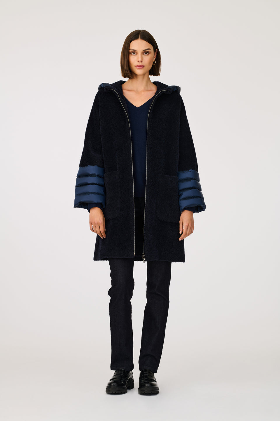 Manteau en laine vierge bi-matière